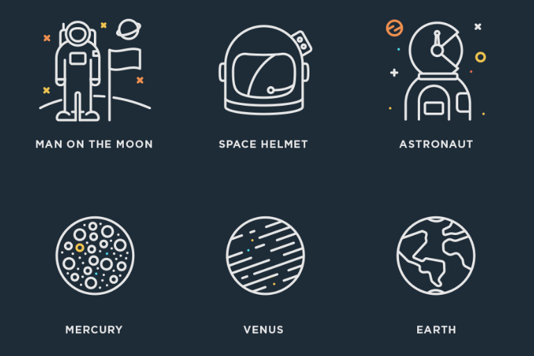 地球、火星など宇宙のアイコンセット