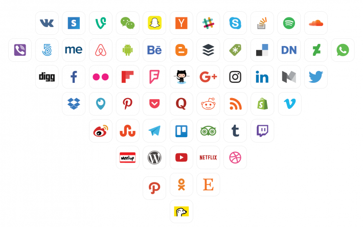 Facebook、Twitter、Snapchat、Pinterestなどソーシャルメディアのアイコン60個セット