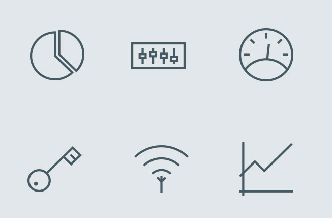 電源ボタン、Wifiなどのシンプルなアウトラインのアイコン