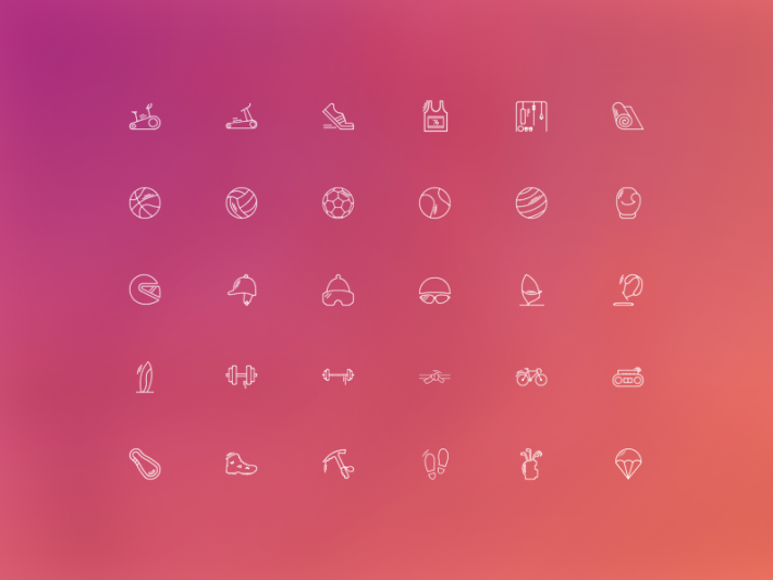 細いラインで描かれたスポーツのアイコン30個セット