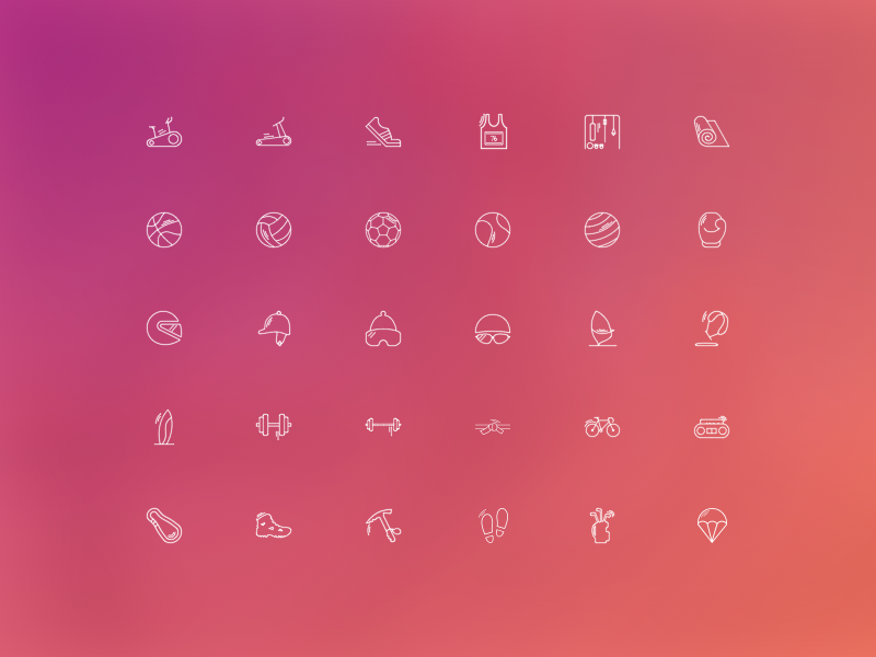 細いラインで描かれたスポーツのアイコン30個セット