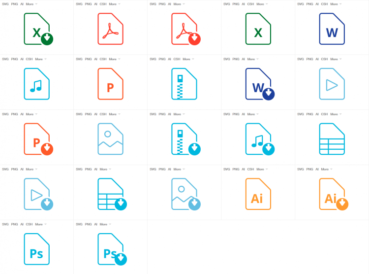 WordやExcel、PowerPoint、PDFなどのアイコン22個セット