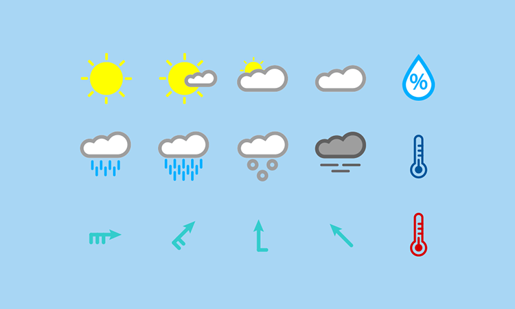 晴れマークや曇マークなど天気のアイコン15個セット